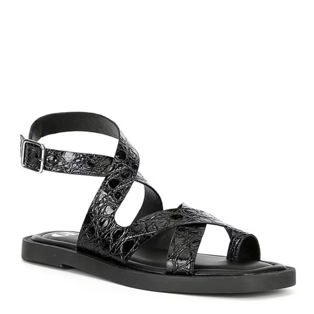 Gianni Bini Back-Stage Crocodile Embossed Leather Flat Thong Sandals Size 8.5
